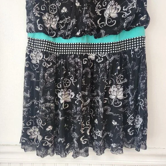 Vivienne Tam Floral Black Dress 20s Style Drop Waist Flapper Dress Size S
